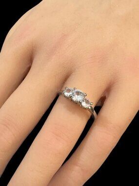 Silver Rhinestone Trio Stone Ring Size 8